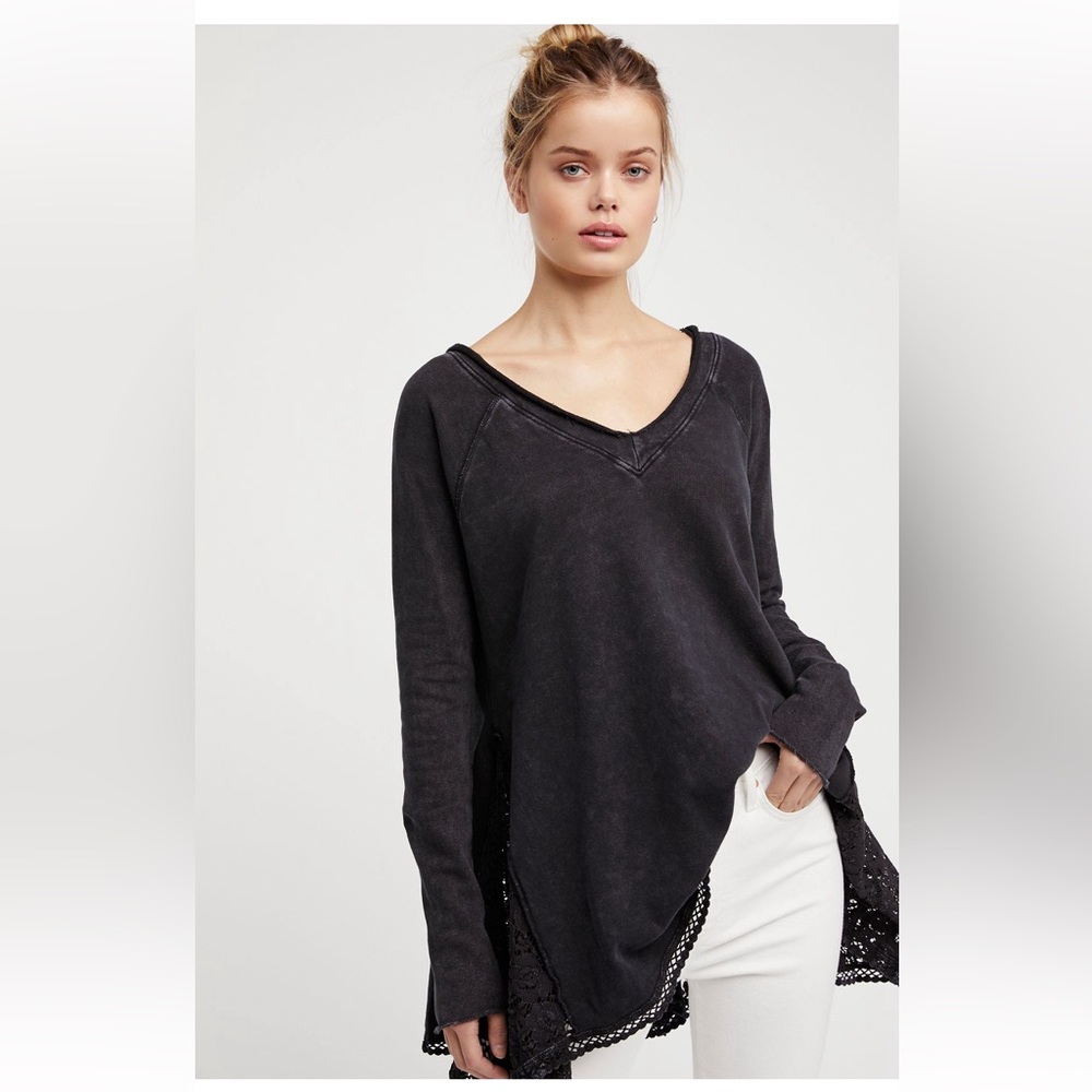 Free People No Frills Lace Detail Sweatshirt Pullover